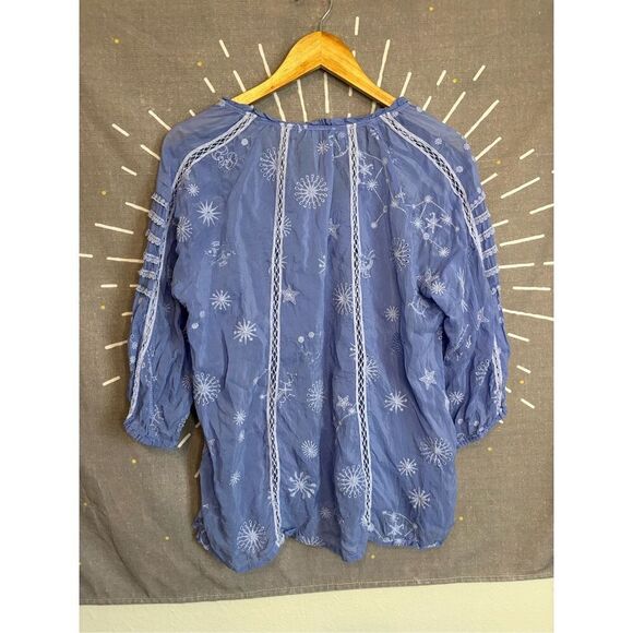 Johnny Was Celestin Tie Closure 3/4 Sleeve Embroidered Blouse - Picture 8 of 8